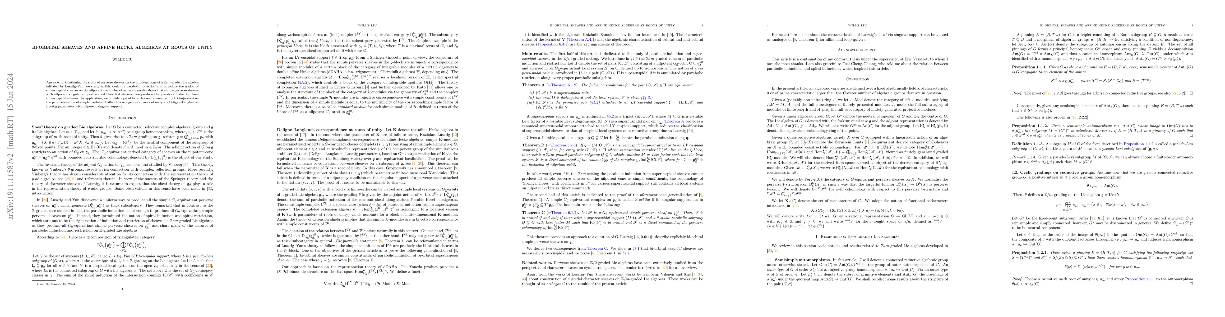 Thumbnail for Bi-orbital sheaves and affine Hecke algebras at roots of unity