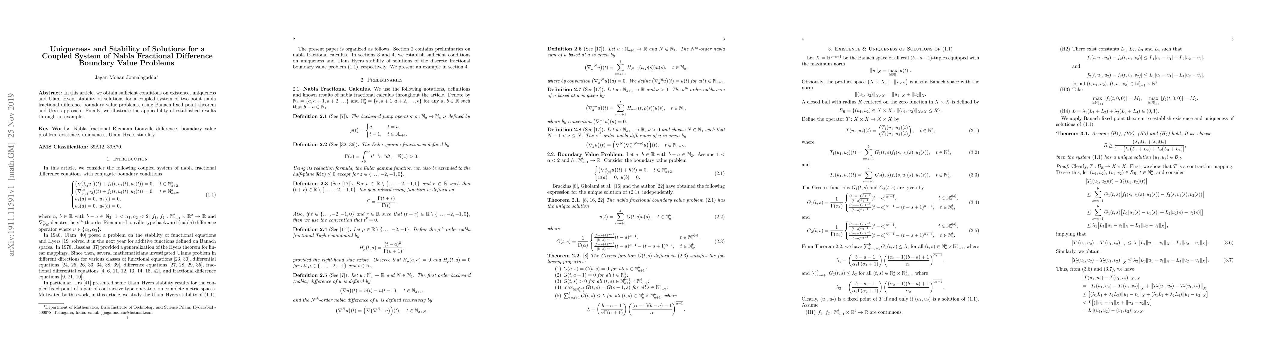 Thumbnail for Uniqueness and Stability of Solutions for a Coupled System of Nabla
  Fractional Difference Boundary Value Problems