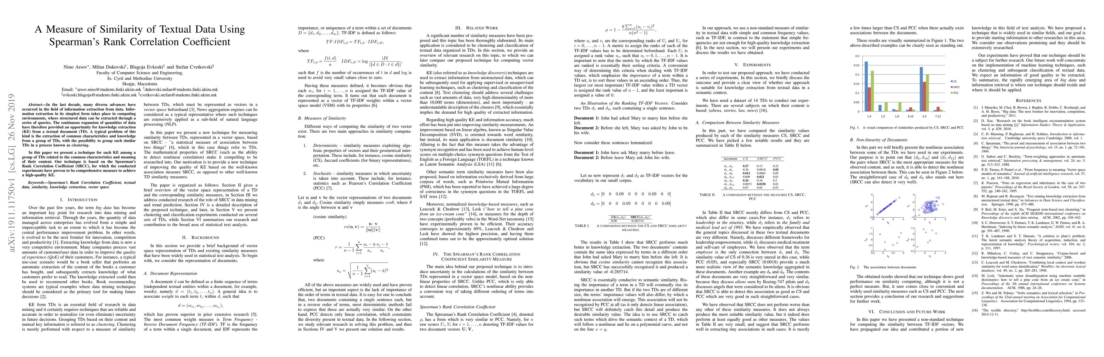 Thumbnail for A Measure of Similarity in Textual Data Using Spearman's Rank
  Correlation Coefficient