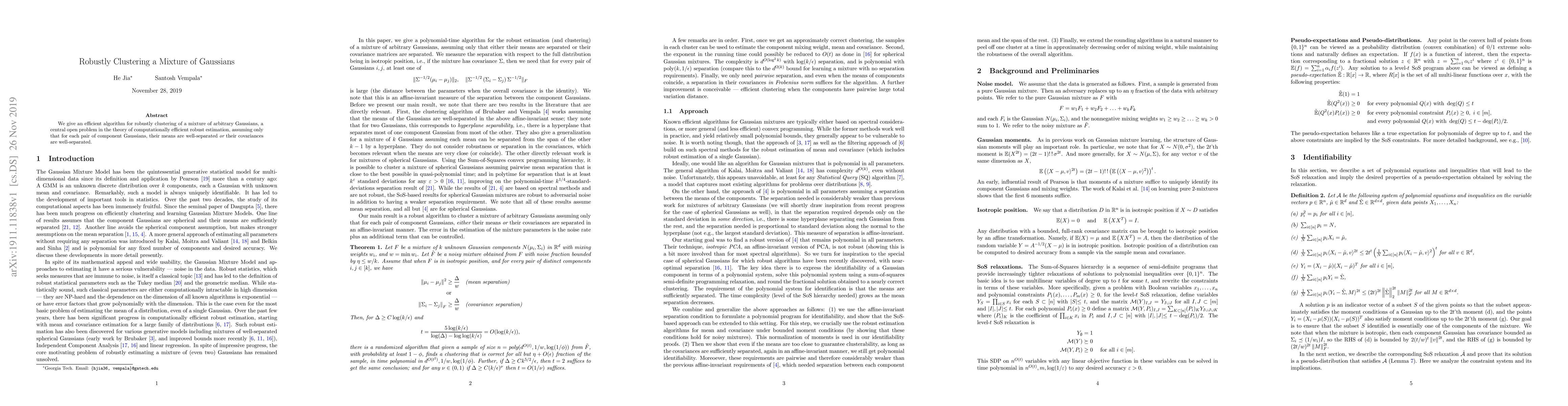 Thumbnail for Robustly Clustering a Mixture of Gaussians