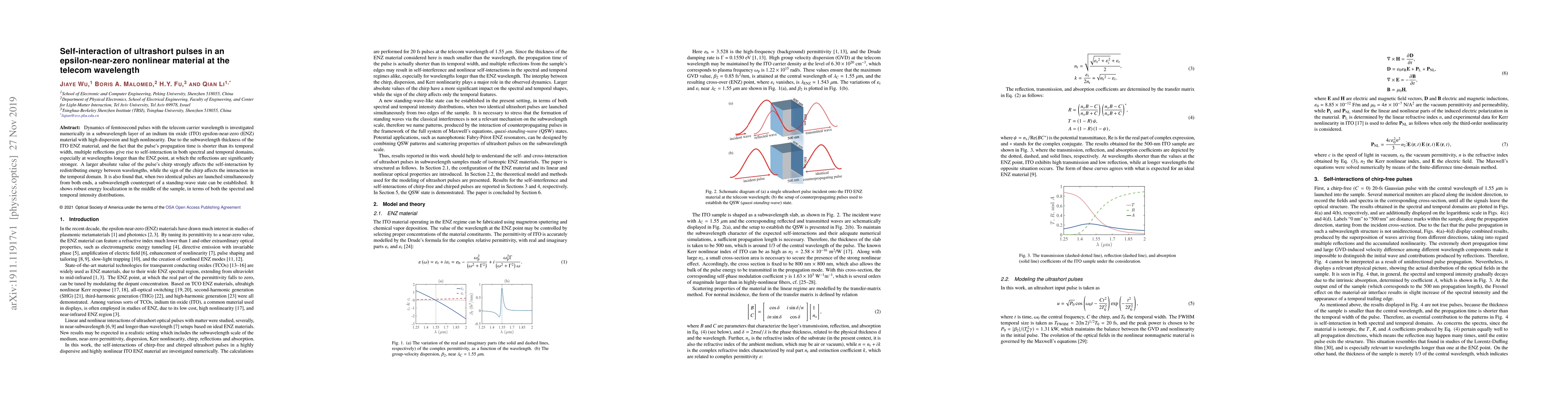 Thumbnail for Self-interaction of ultrashort pulses in an epsilon-near-zero nonlinear
  material at the telecom wavelength