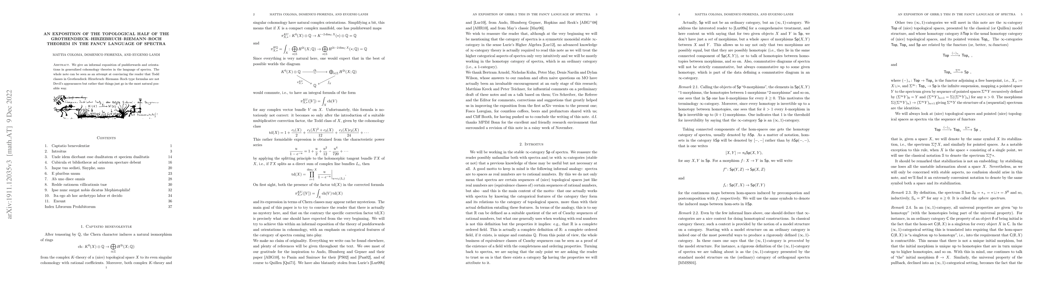 Thumbnail for An exposition of the topological half of the
  Grothendieck-Hirzebruch-Riemann-Roch theorem in the fancy language of spectra