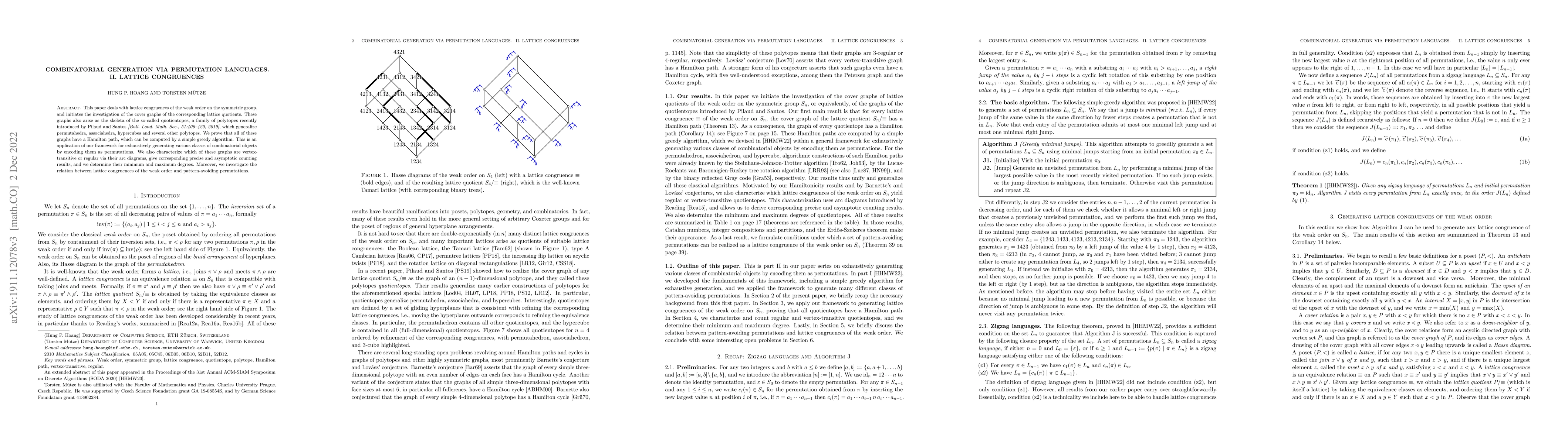 Thumbnail for Combinatorial generation via permutation languages. II. Lattice
  congruences