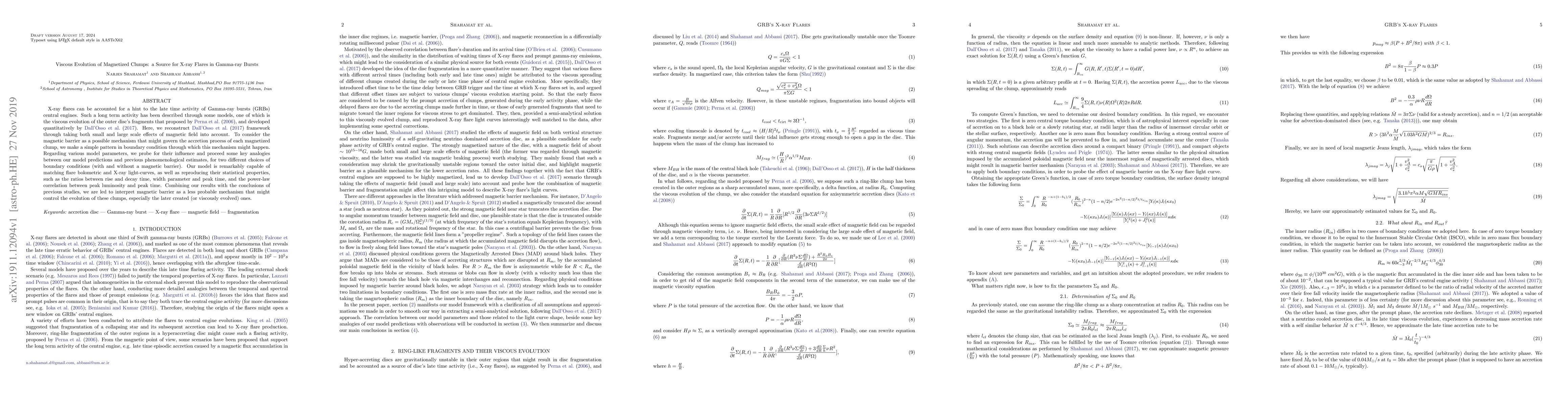 Thumbnail for Viscous Evolution of Magnetized Clumps: a Source for X-ray Flares in
  Gamma-ray Bursts