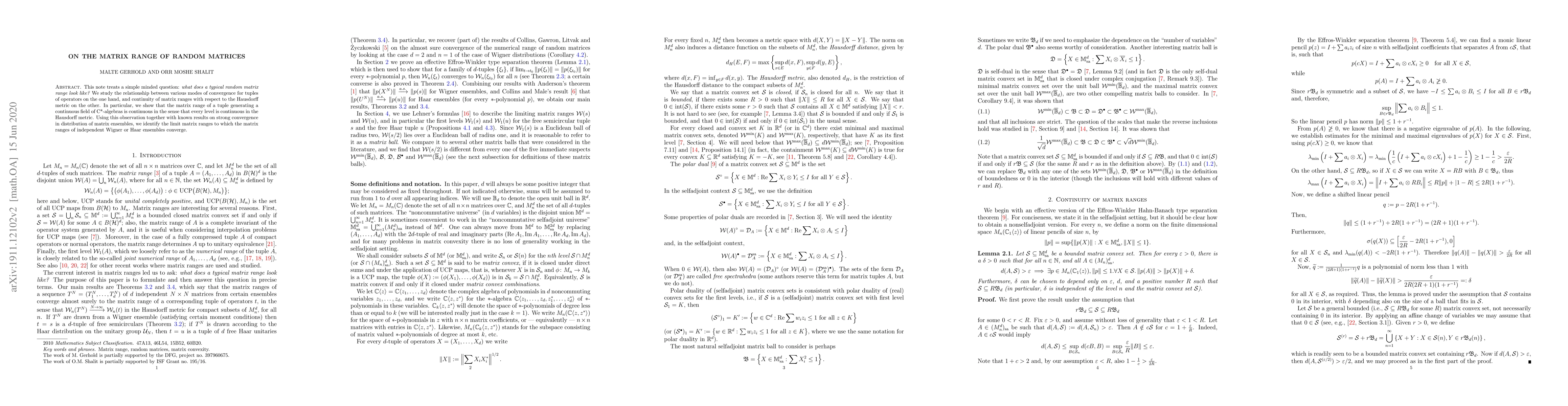 Thumbnail for On the matrix range of random matrices