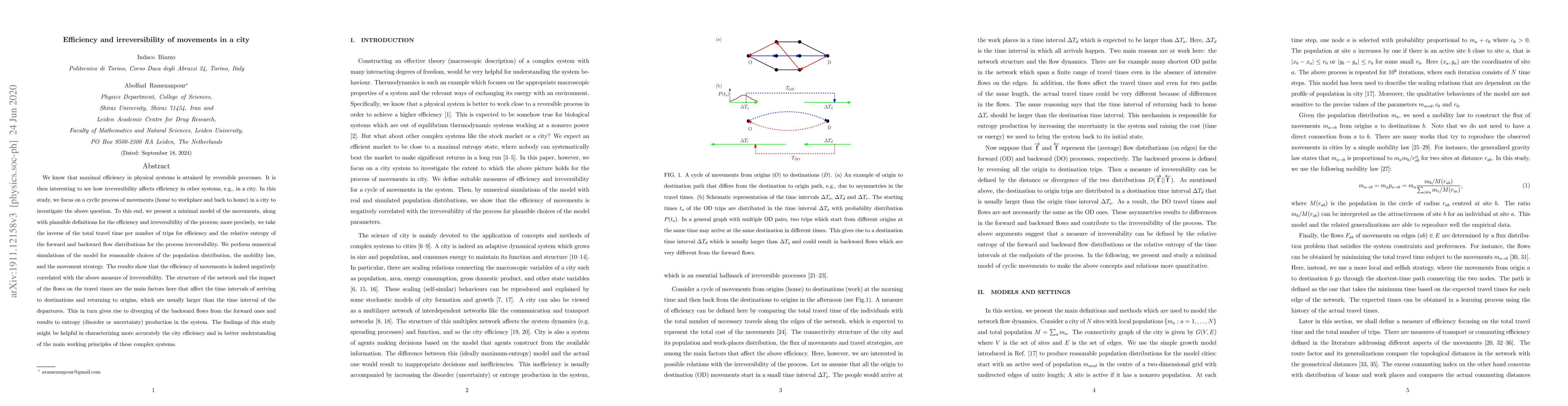 Thumbnail for Efficiency and irreversibility of movements in a city