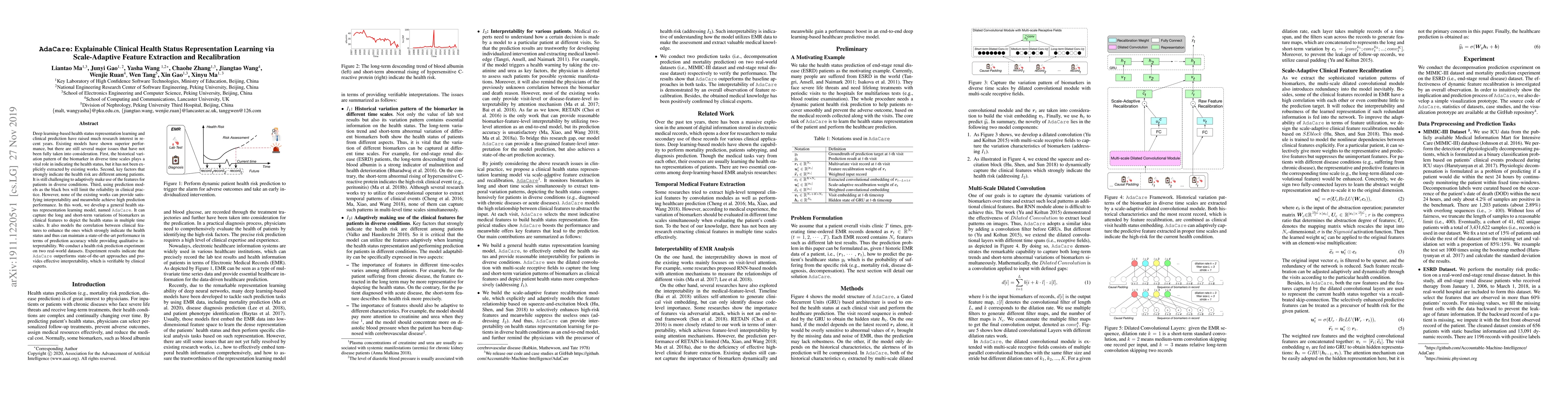 Thumbnail for AdaCare: Explainable Clinical Health Status Representation Learning via
  Scale-Adaptive Feature Extraction and Recalibration