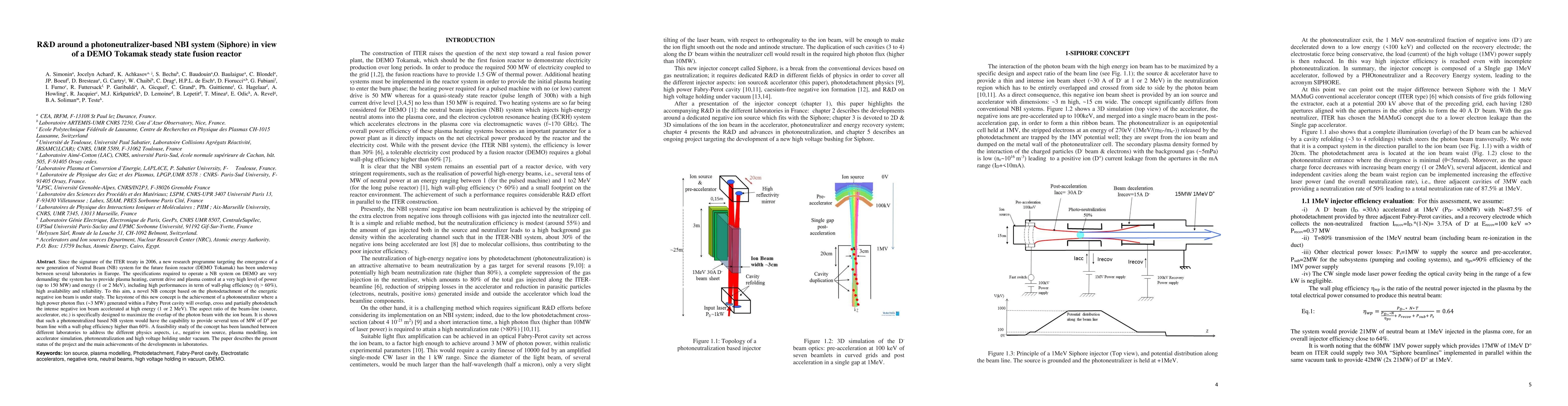Thumbnail for R&D around a photoneutralizer-based NBI system (Siphore) in view of a
  DEMO Tokamak steady state fusion reactor