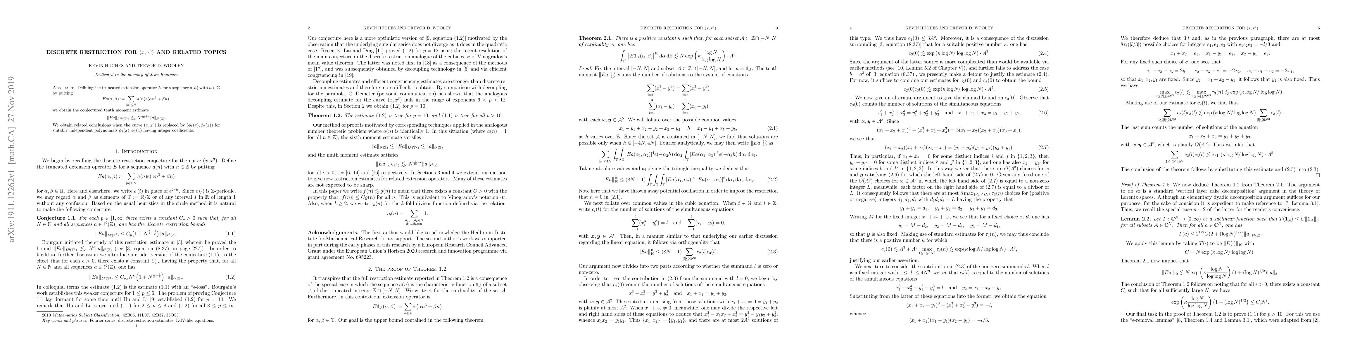 Thumbnail for Discrete restriction for $(x,x^3)$ and related topics