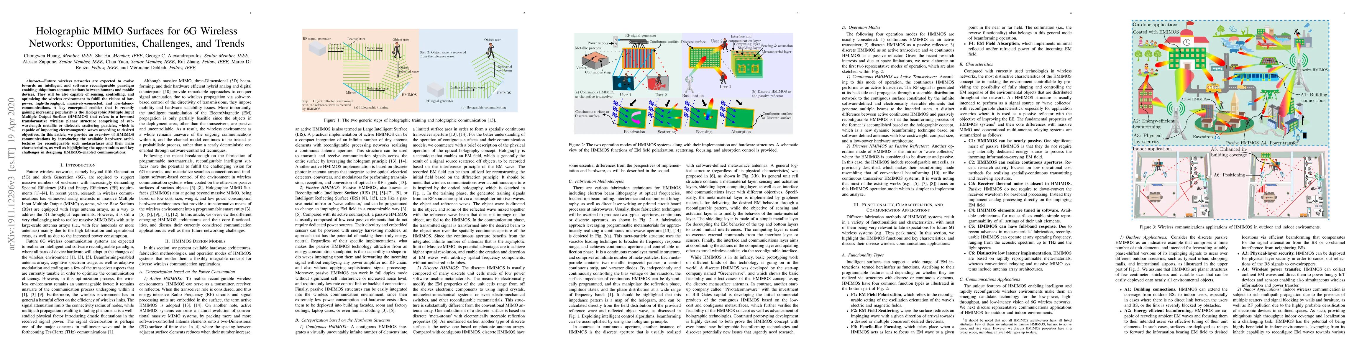 Thumbnail for Holographic MIMO Surfaces for 6G Wireless Networks: Opportunities,
  Challenges, and Trends