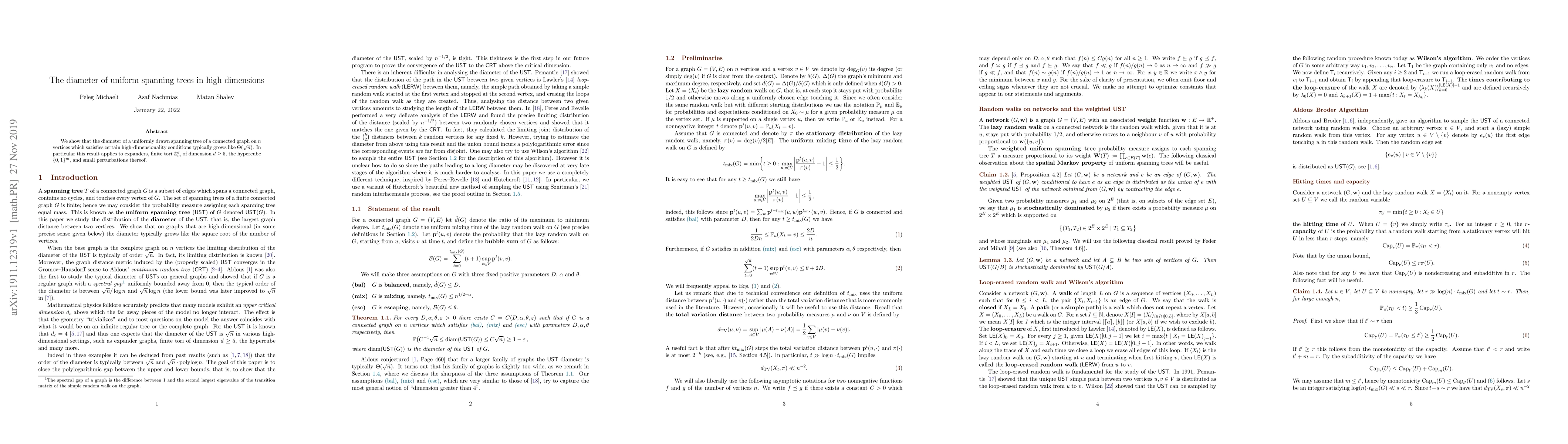 Thumbnail for The diameter of uniform spanning trees in high dimensions