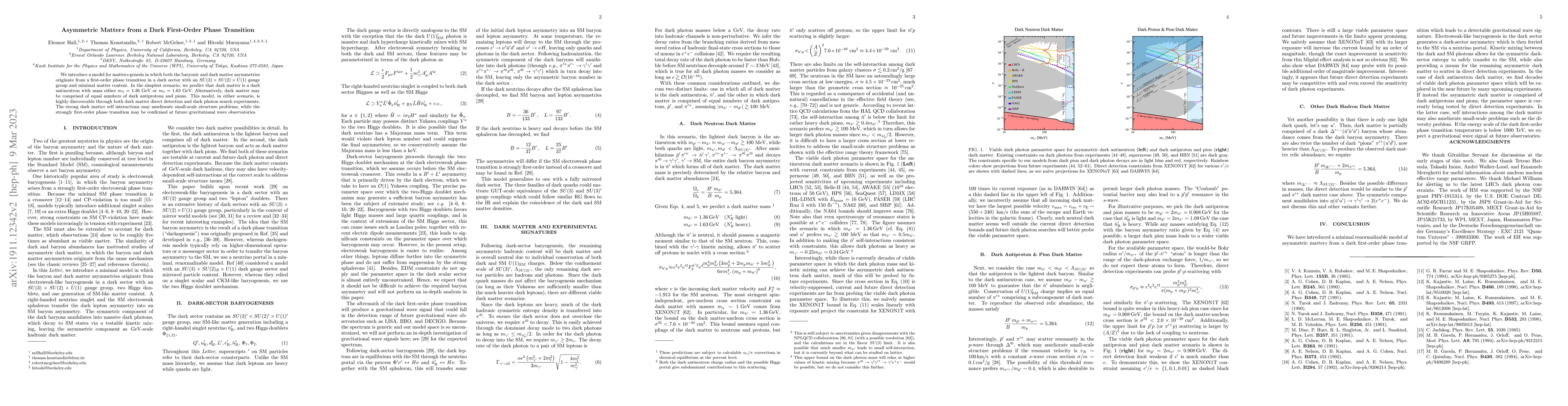 Thumbnail for Asymmetric Matters from a Dark First-Order Phase Transition