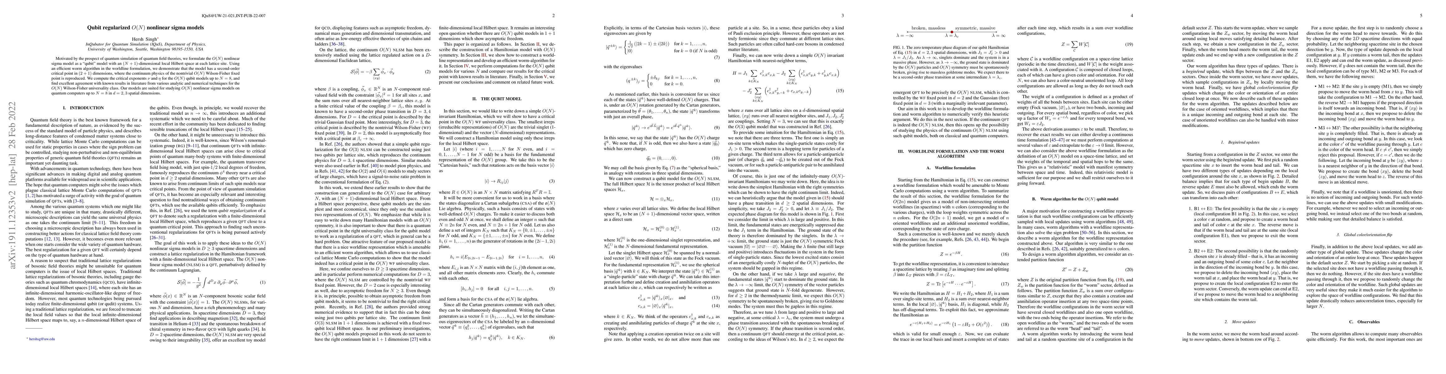 Thumbnail for Qubit regularized $O(N)$ nonlinear sigma models