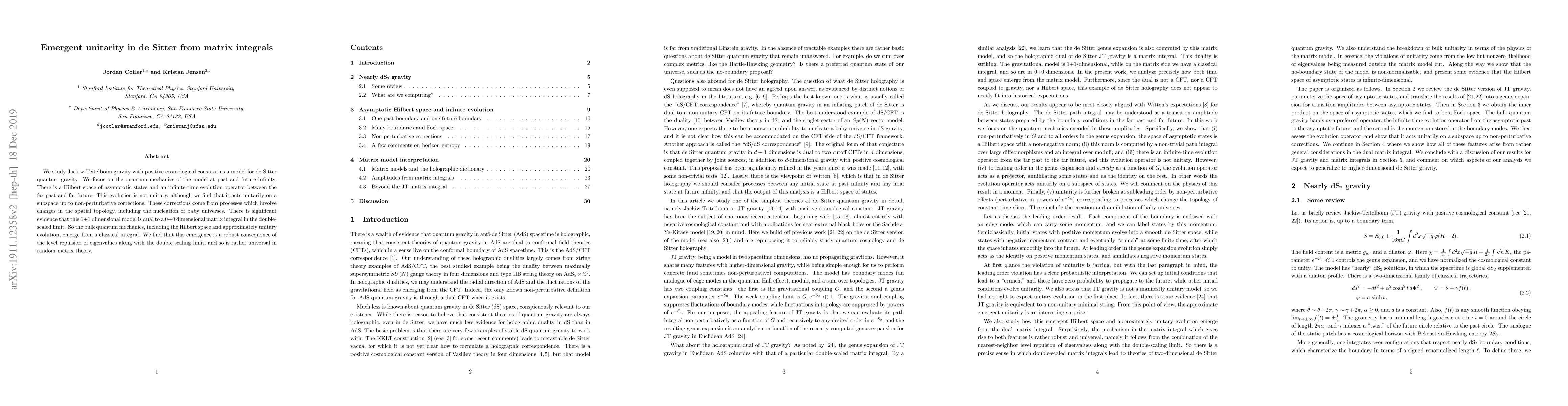 Thumbnail for Emergent unitarity in de Sitter from matrix integrals