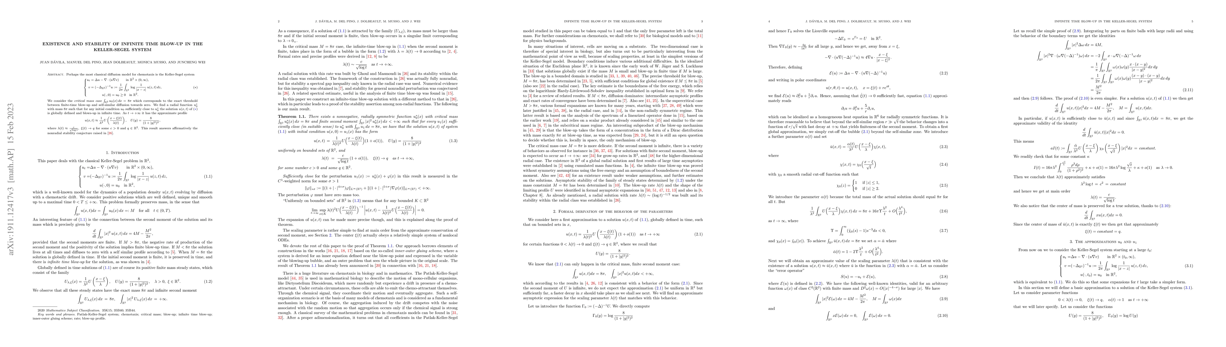 Thumbnail for Existence and stability of infinite time blow-up in the Keller-Segel
  system