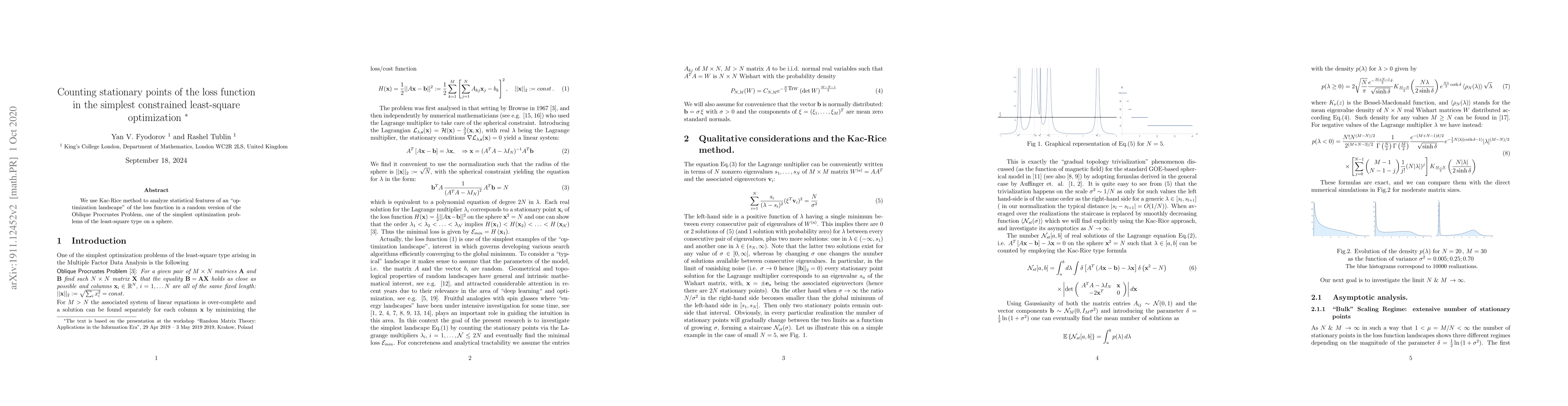 Thumbnail for Counting stationary points of the loss function in the simplest
  constrained least-square optimization