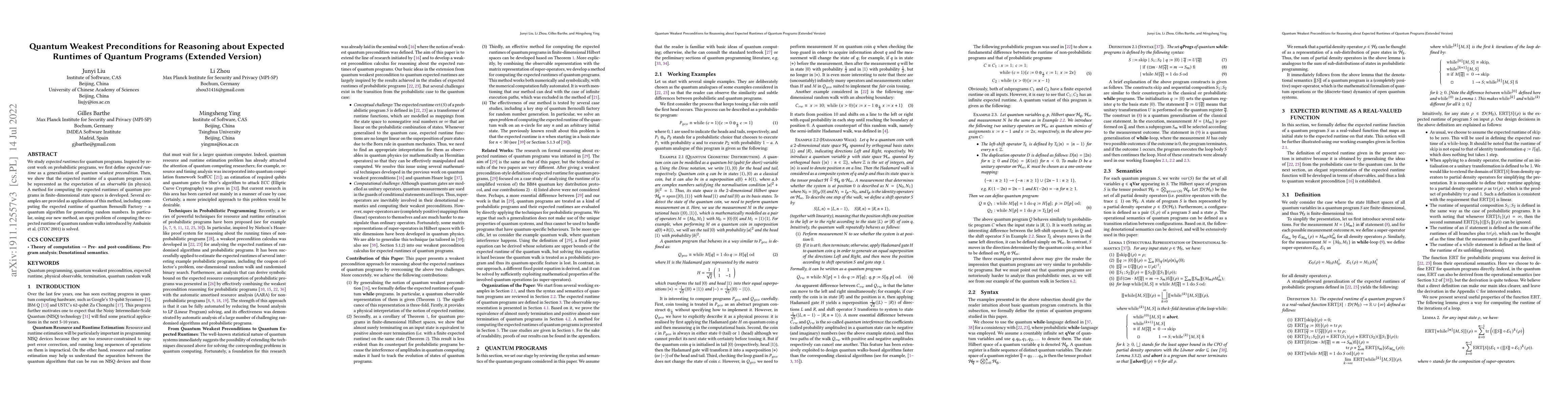 Thumbnail for Quantum Weakest Preconditions for Reasoning about Expected Runtimes of
  Quantum Programs (Extended Version)