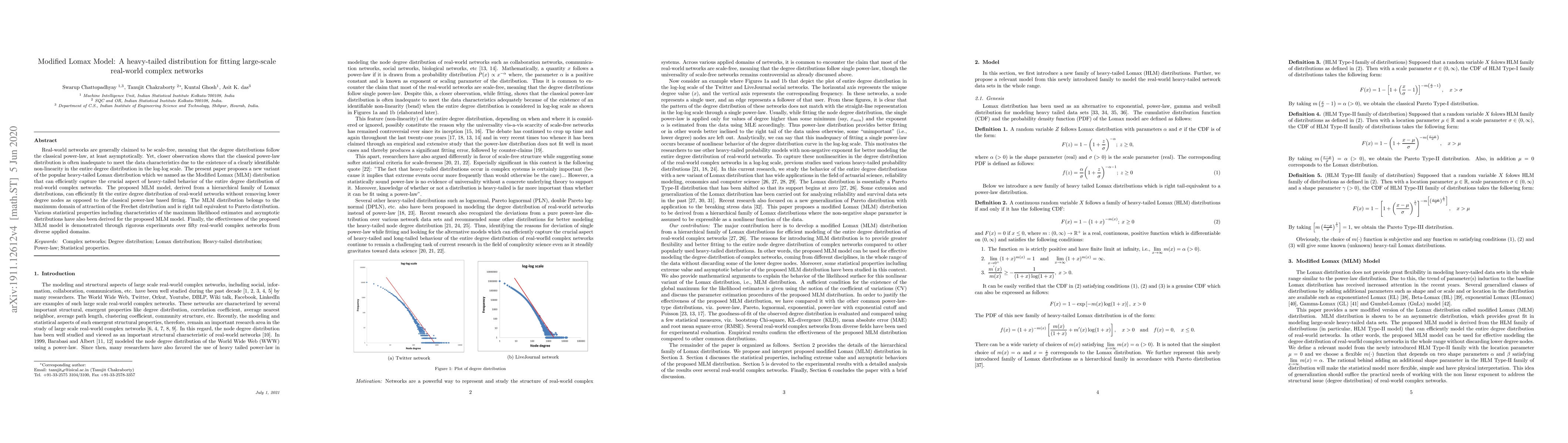 Thumbnail for Modified Lomax Model: A heavy-tailed distribution for fitting
  large-scale real-world complex networks