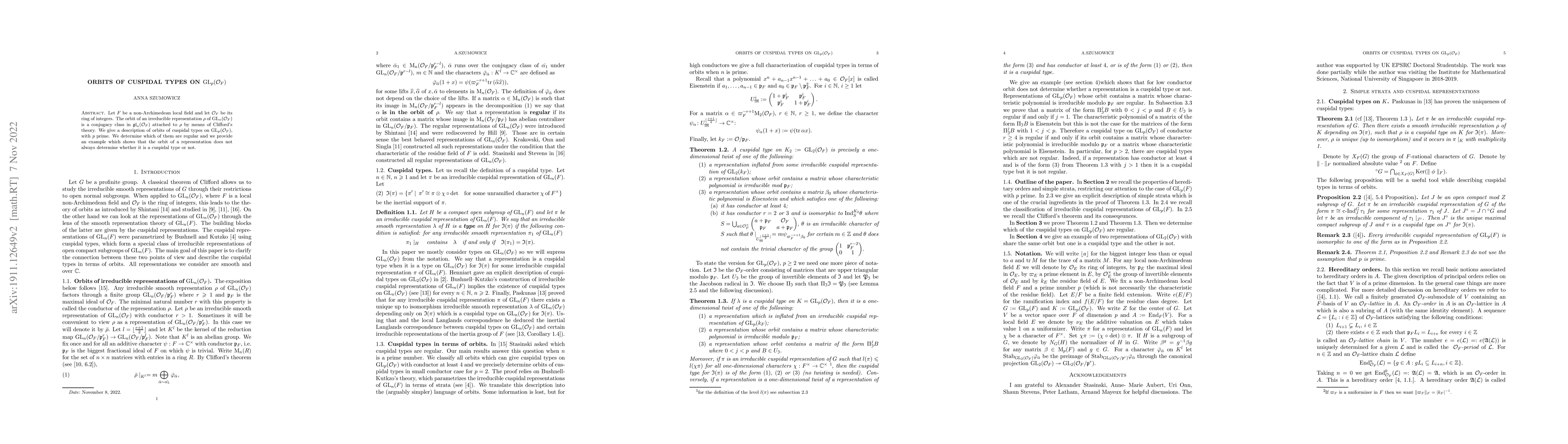 Thumbnail for Orbits of cuspidal types on $\textrm{GL}_{p}(\mathcal{O}_{F})$