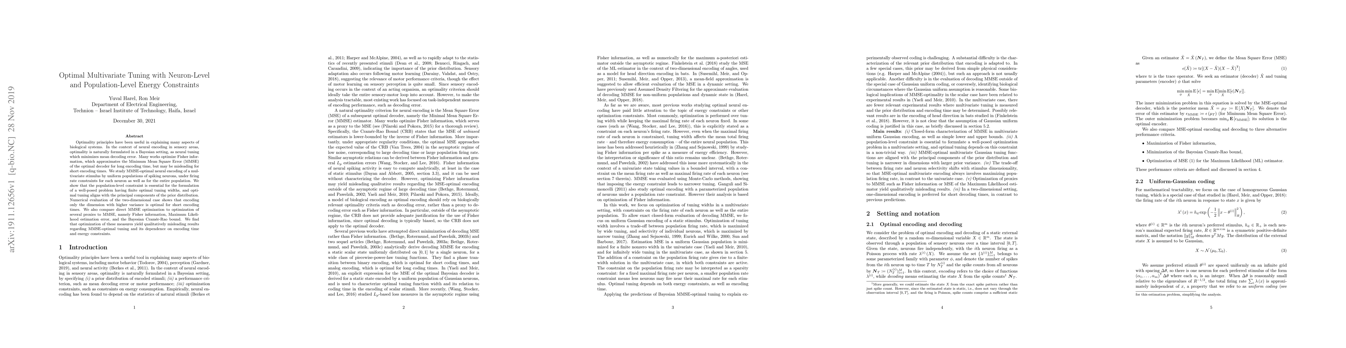 Thumbnail for Optimal Multivariate Tuning with Neuron-Level and Population-Level
  Energy Constraints