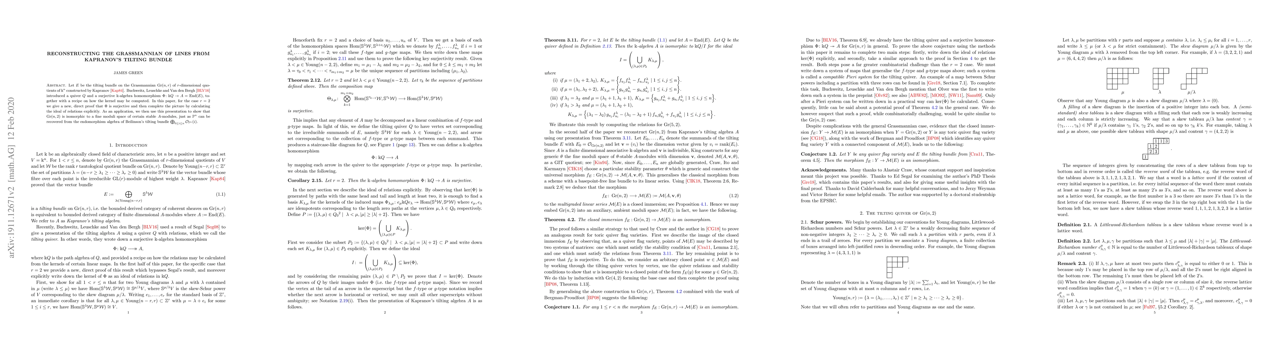 Thumbnail for Reconstructing the Grassmannian of lines from Kapranov's tilting bundle
