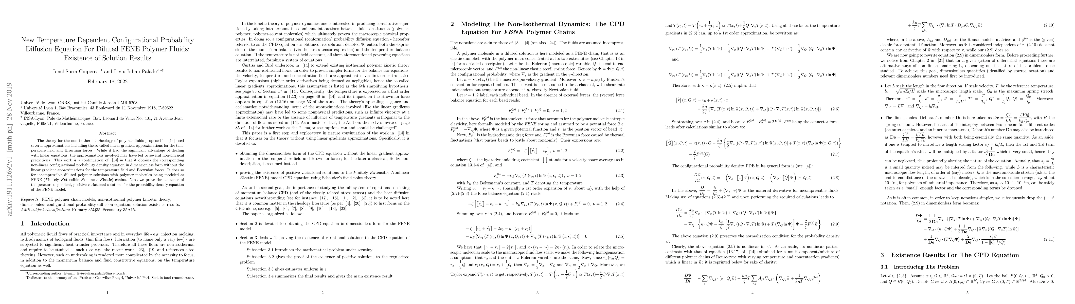 Thumbnail for New Temperature Dependent Configurational Probability Diffusion Equation
  For Diluted FENE Polymer Fluids: Existence of Solution Results