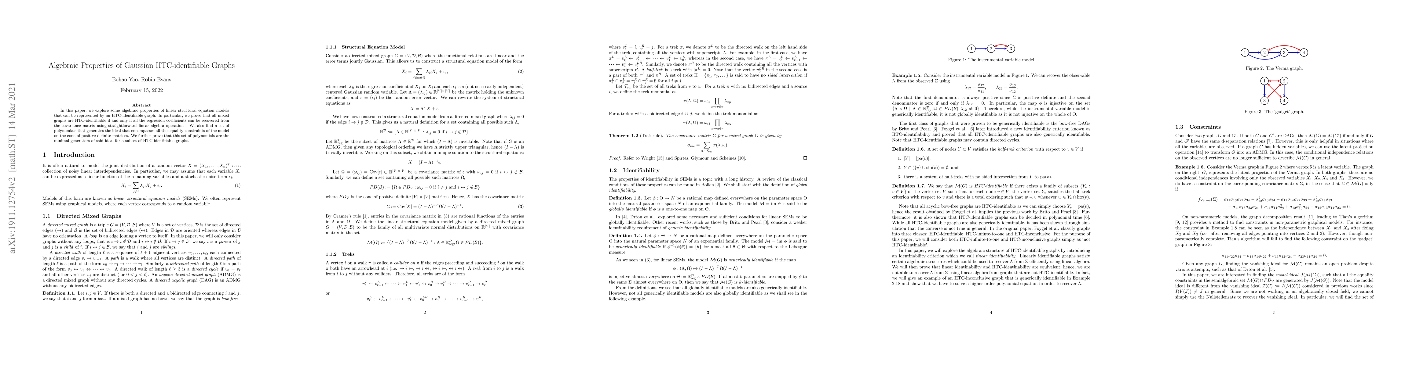 Thumbnail for Algebraic Properties of Gaussian HTC-identifiable Graphs