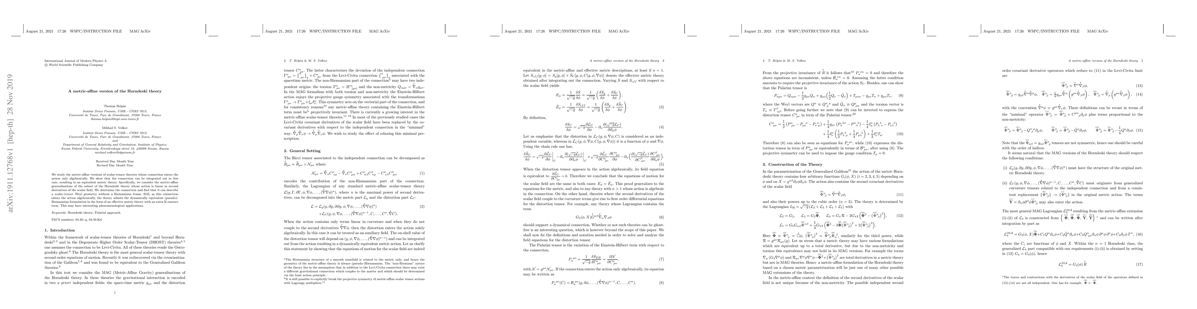 Thumbnail for A metric-affine version of the Horndeski theory