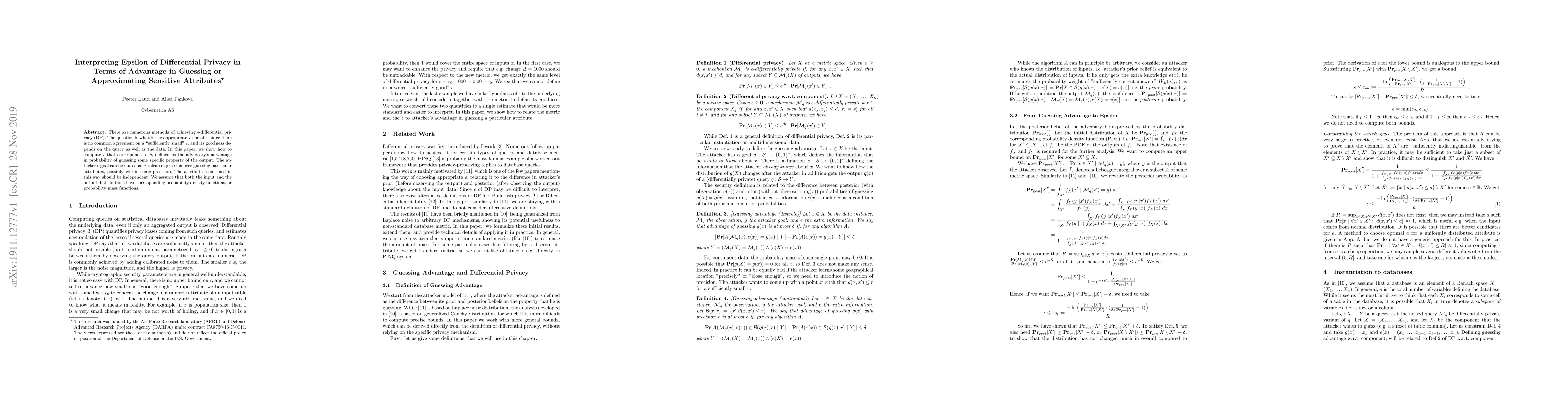 Thumbnail for Interpreting Epsilon of Differential Privacy in Terms of Advantage in
  Guessing or Approximating Sensitive Attributes