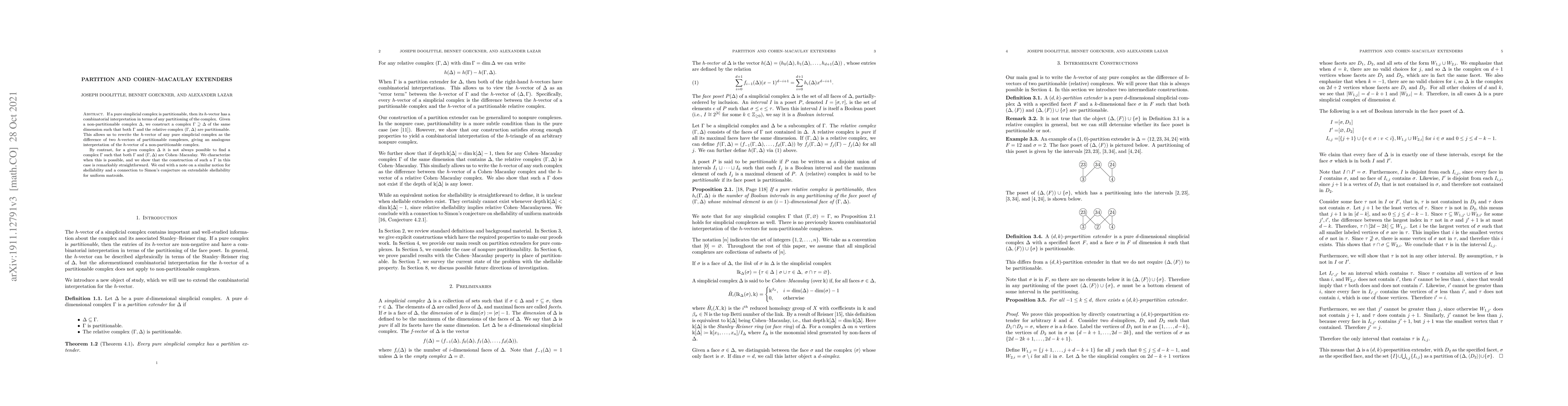 Thumbnail for Partition and Cohen-Macaulay Extenders