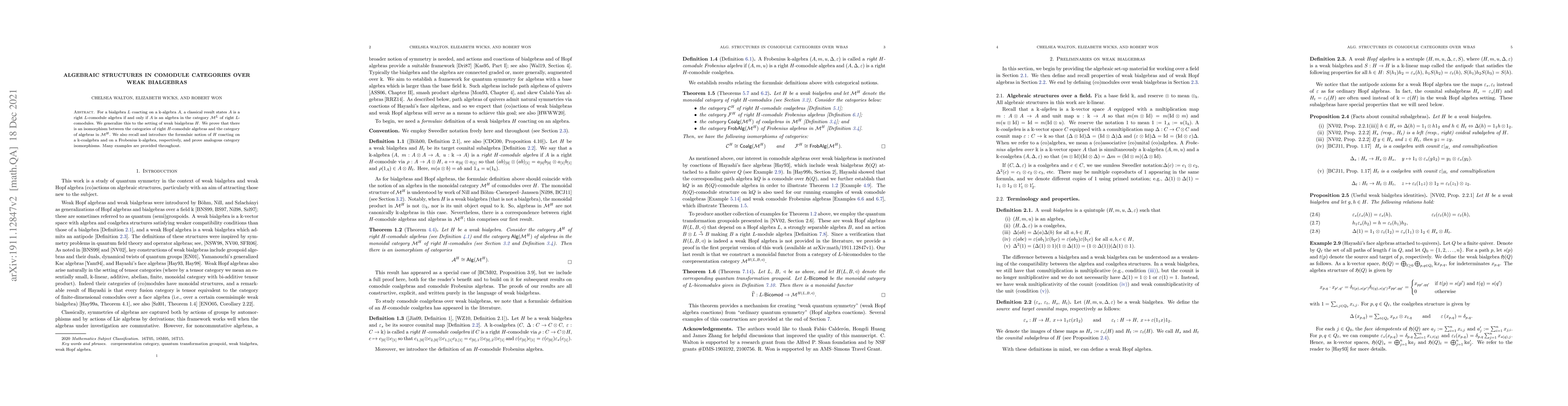 Thumbnail for Algebraic structures in comodule categories over weak bialgebras