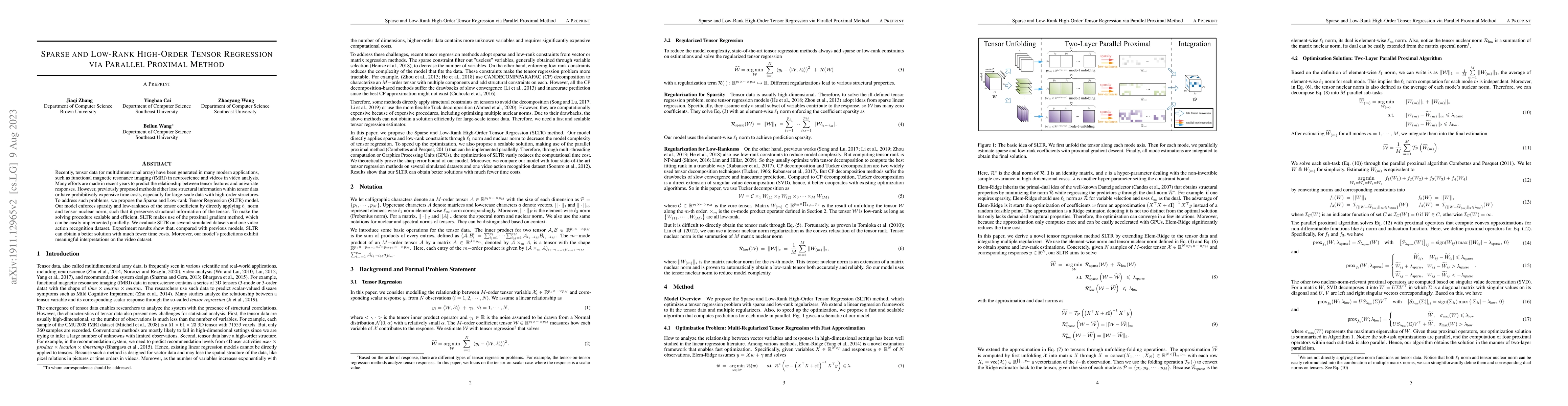 Thumbnail for Sparse and Low-Rank High-Order Tensor Regression via Parallel Proximal
  Method