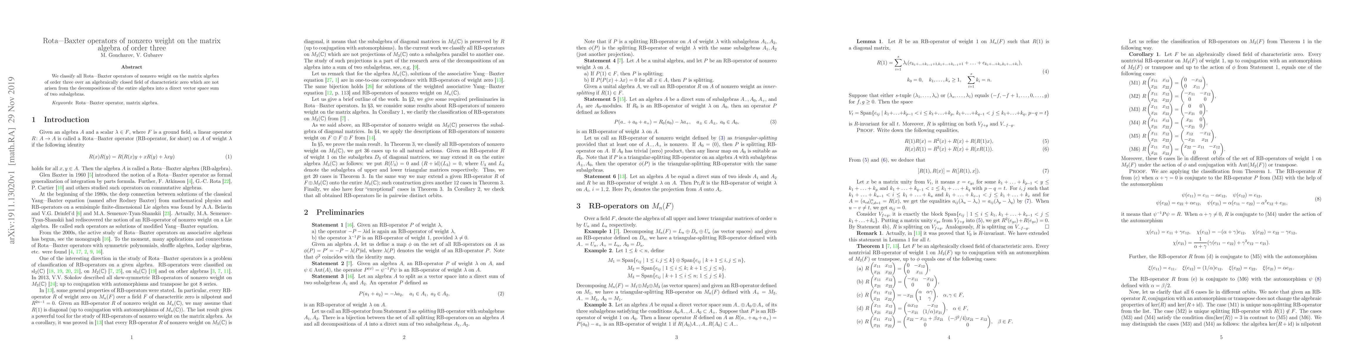 Thumbnail for Rota-Baxter operators of nonzero weight on the matrix algebra of order
  three