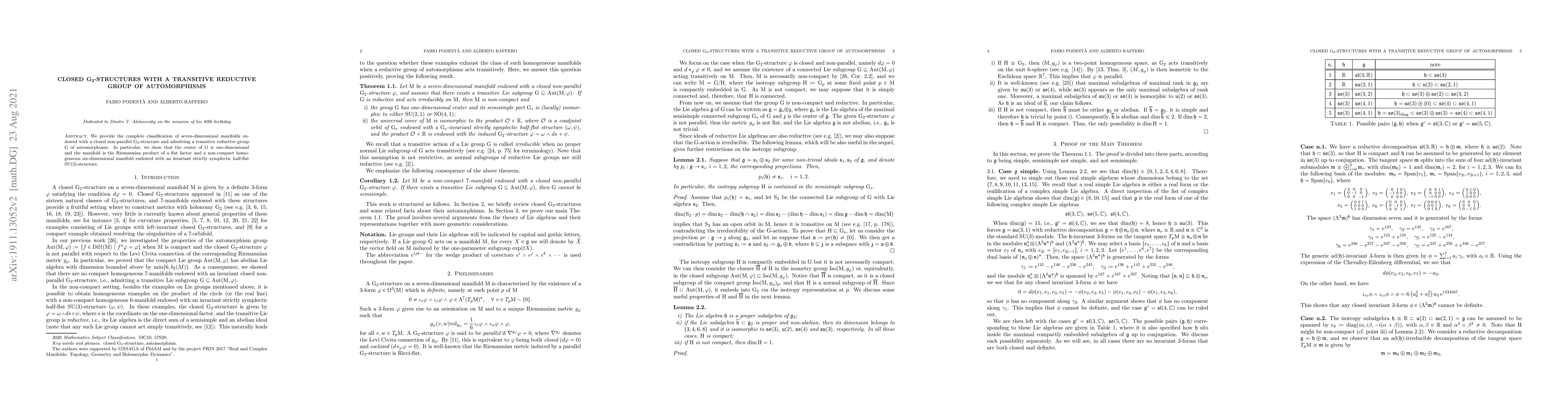 Thumbnail for Closed G$_2$-structures with a transitive reductive group of
  automorphisms