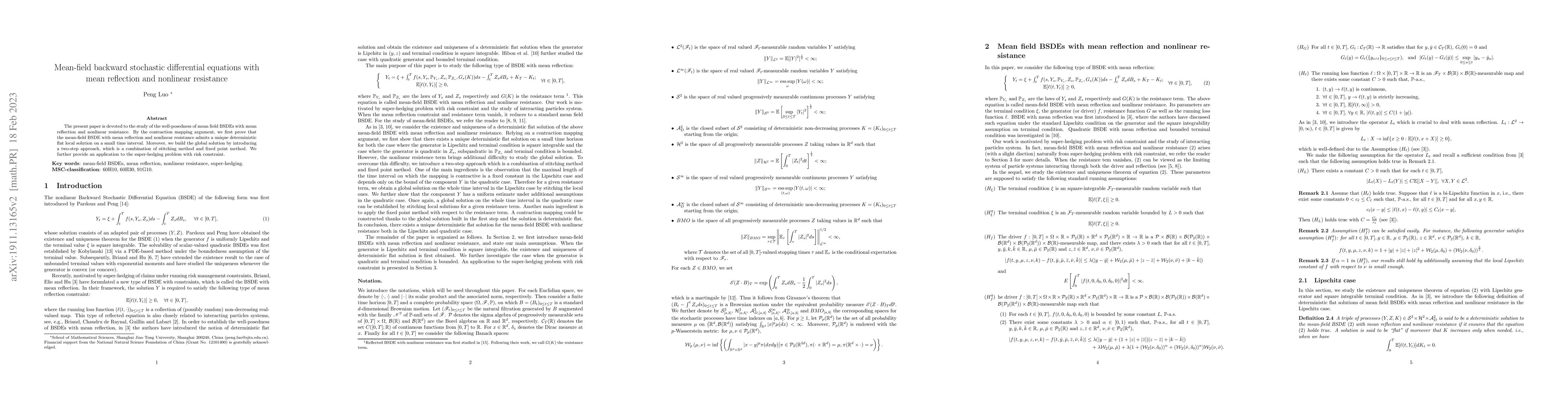 Thumbnail for Mean-field backward stochastic differential equations with mean
  reflection and nonlinear resistance