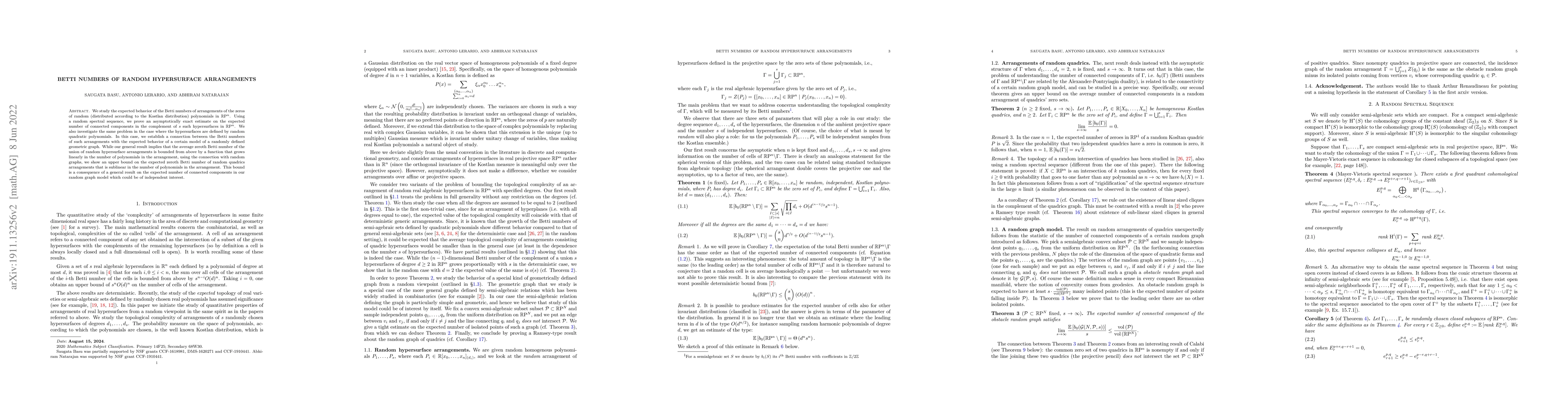 Thumbnail for Betti Numbers of Random Hypersurface Arrangements