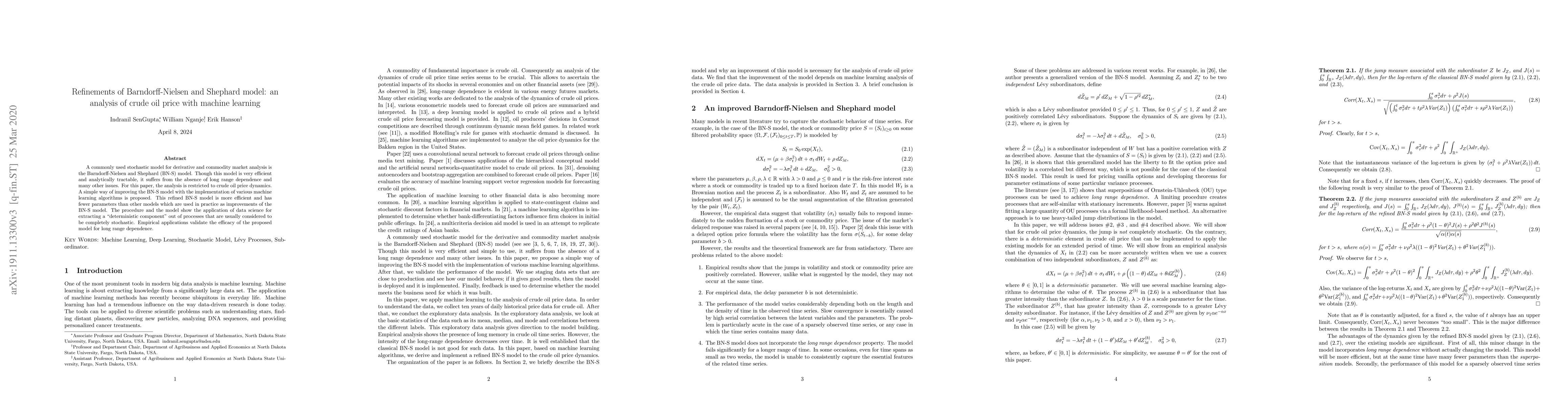 Thumbnail for Refinements of Barndorff-Nielsen and Shephard model: an analysis of
  crude oil price with machine learning