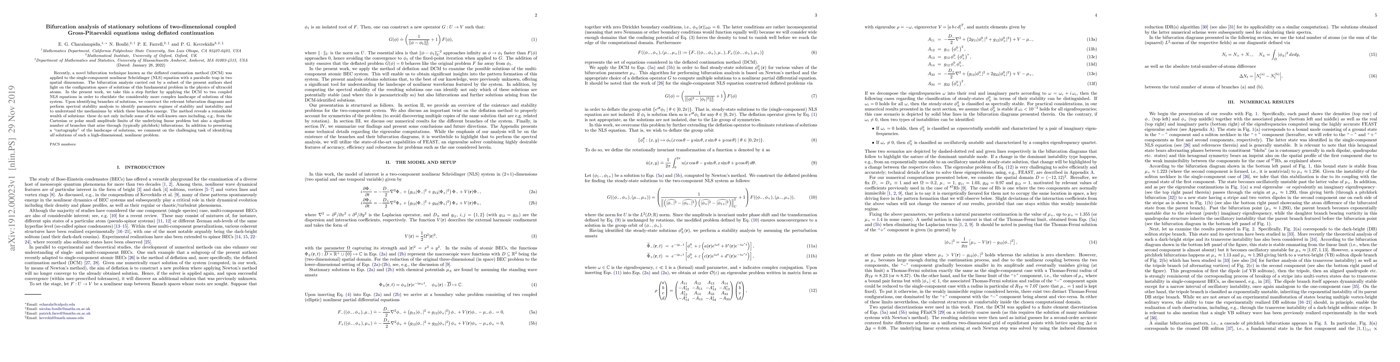 Thumbnail for Bifurcation analysis of stationary solutions of two-dimensional coupled
  Gross-Pitaevskii equations using deflated continuation