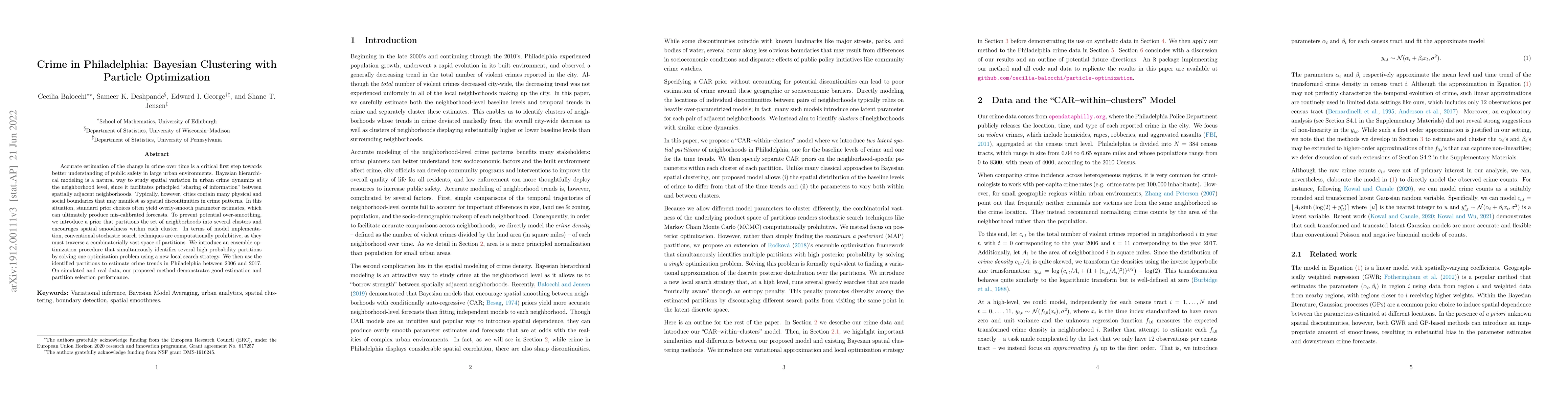 Thumbnail for Crime in Philadelphia: Bayesian Clustering with Particle Optimization