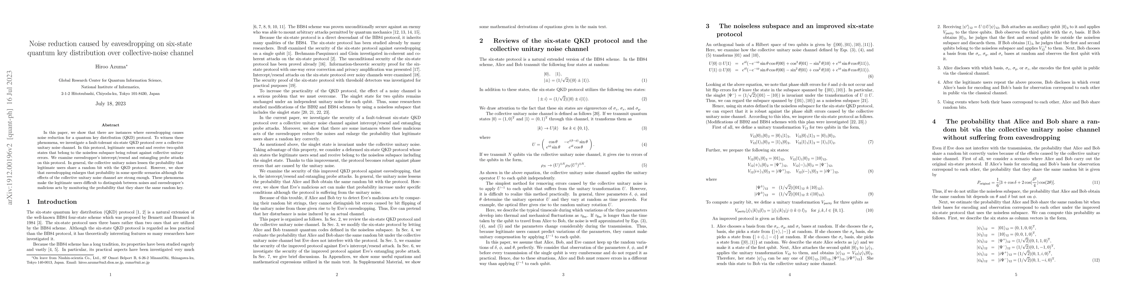 Thumbnail for Noise reduction caused by eavesdropping on six-state quantum key
  distribution over collective-noise channel