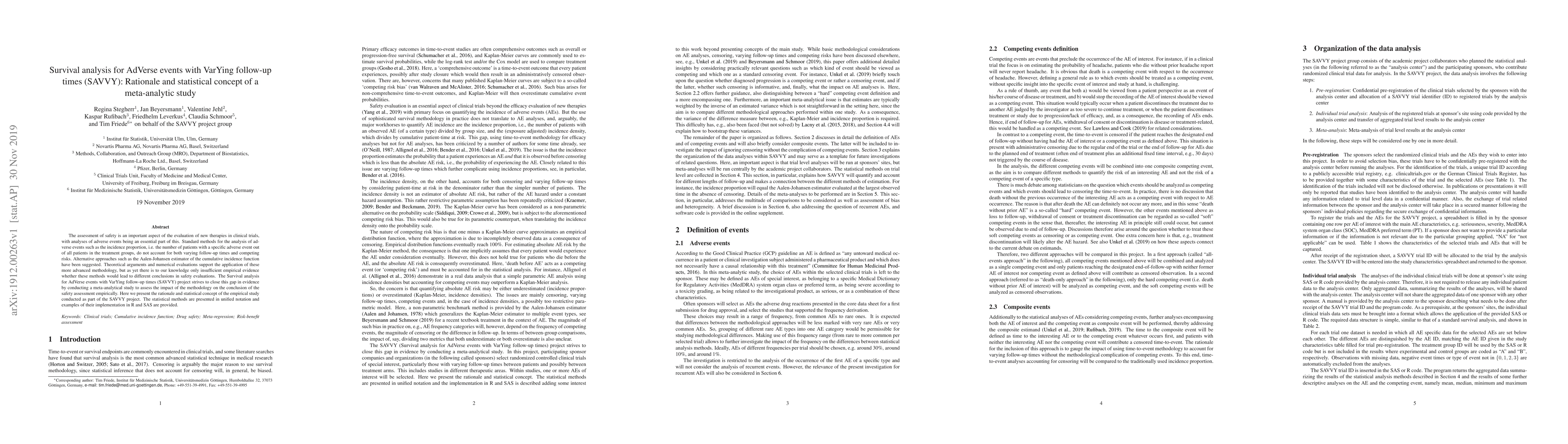 Thumbnail for Survival analysis for AdVerse events with VarYing follow-up times
  (SAVVY): Rationale and statistical concept of a meta-analytic study