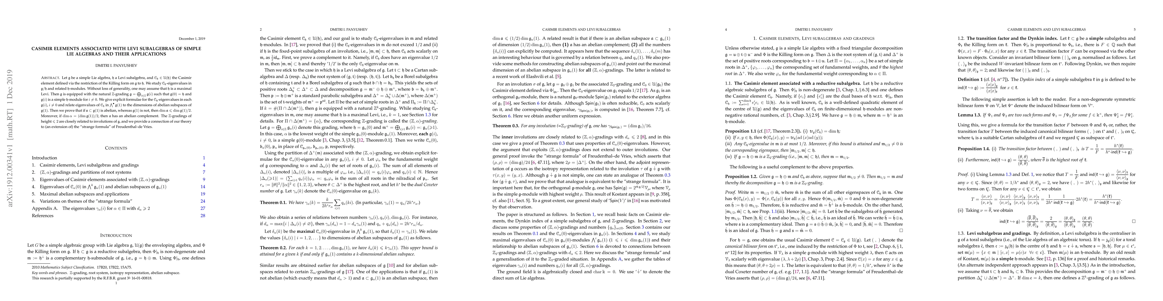 Thumbnail for Casimir elements associated with Levi subalgebras of simple Lie algebras
  and their applications