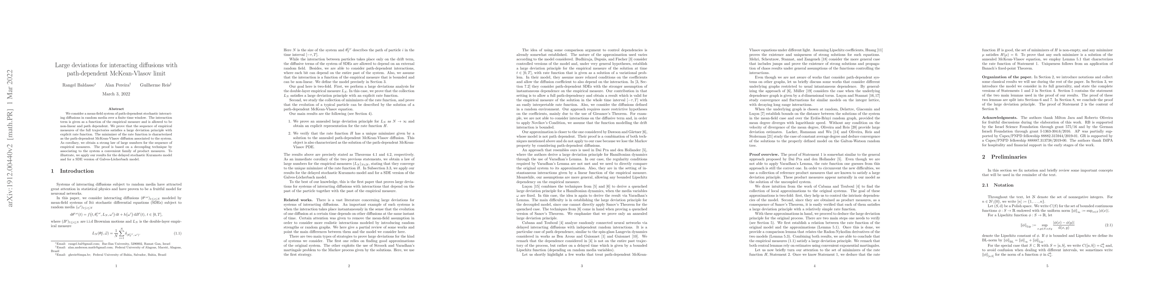 Thumbnail for Large deviations for interacting diffusions with path-dependent
  McKean-Vlasov limit
