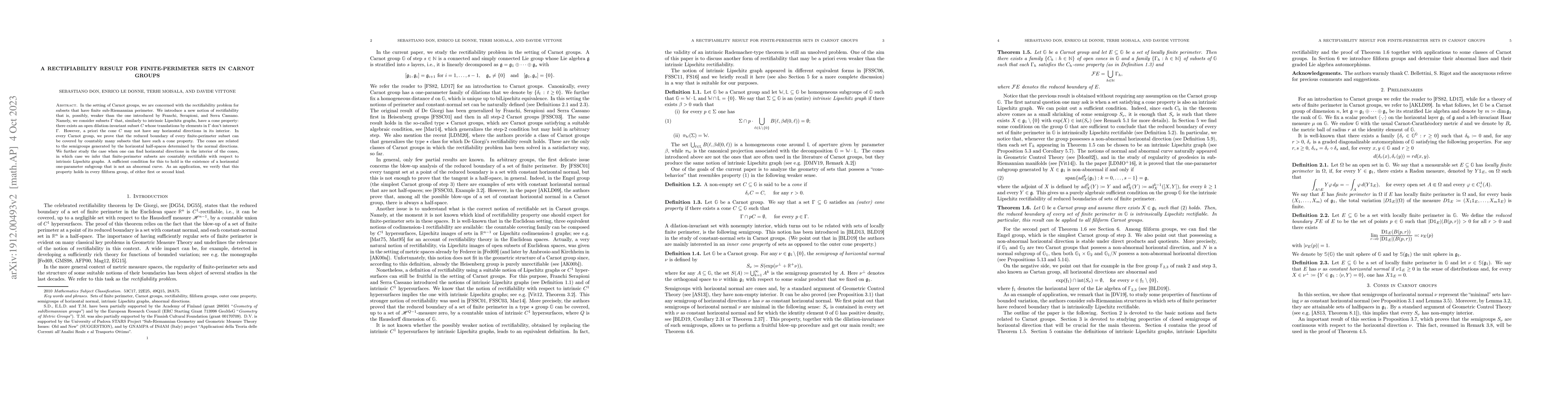 Thumbnail for A rectifiability result for finite-perimeter sets in Carnot groups