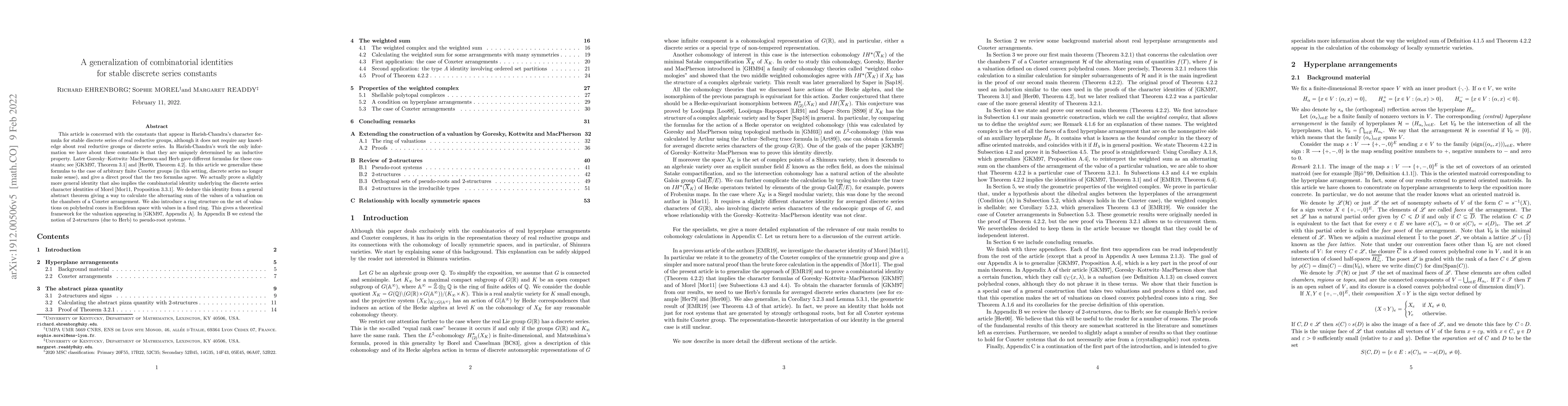 Thumbnail for A generalization of combinatorial identities for stable discrete series
  constants