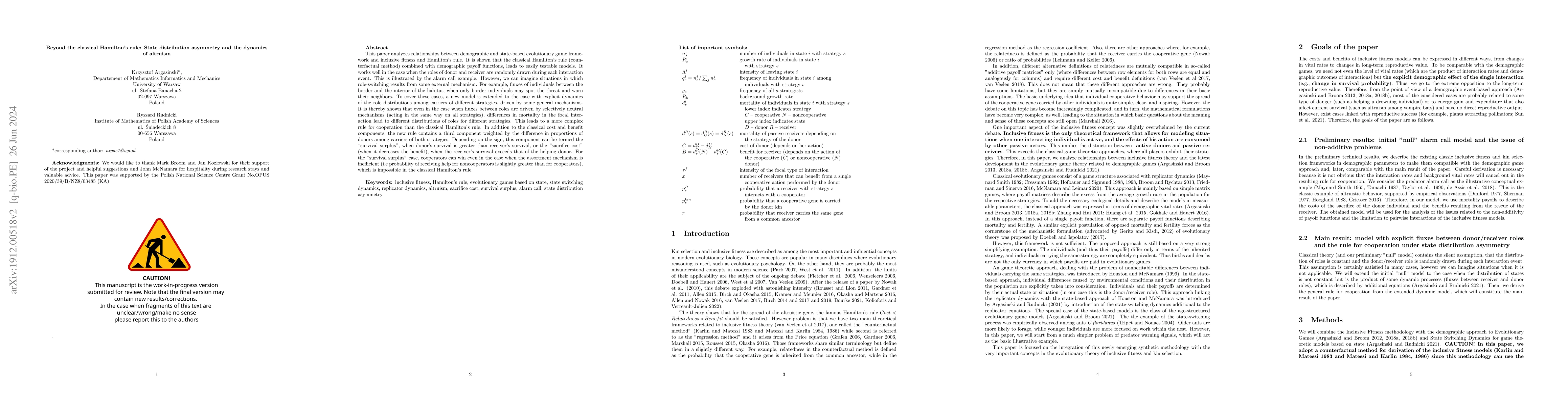 Thumbnail for Beyond classical Hamilton's Rule. State distribution asymmetry and the
  dynamics of altruism