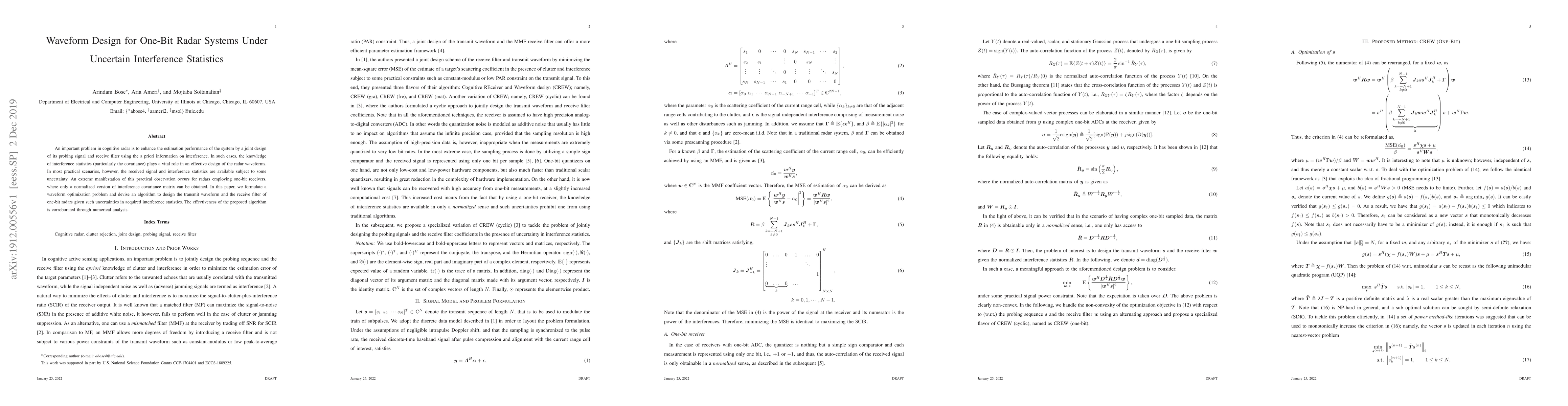 Thumbnail for Waveform Design for One-Bit Radar Systems Under Uncertain Interference
  Statistics