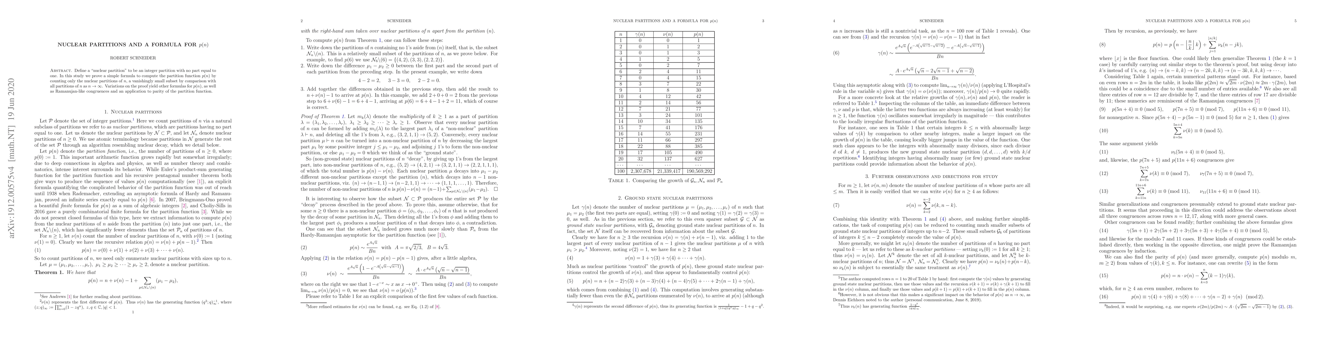 Thumbnail for Nuclear partitions and a formula for $p(n)$