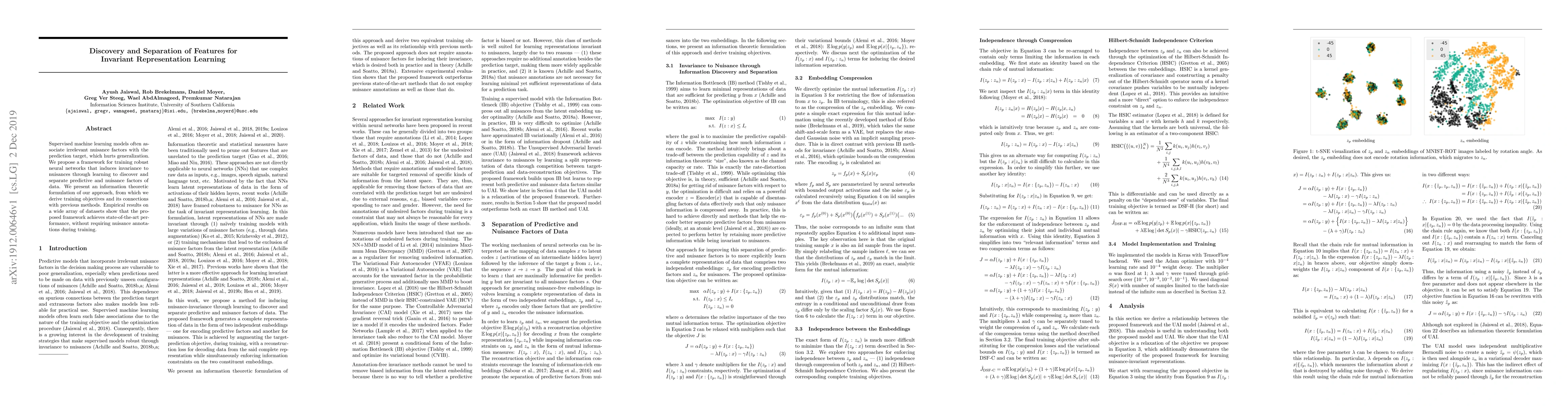 Thumbnail for Discovery and Separation of Features for Invariant Representation
  Learning