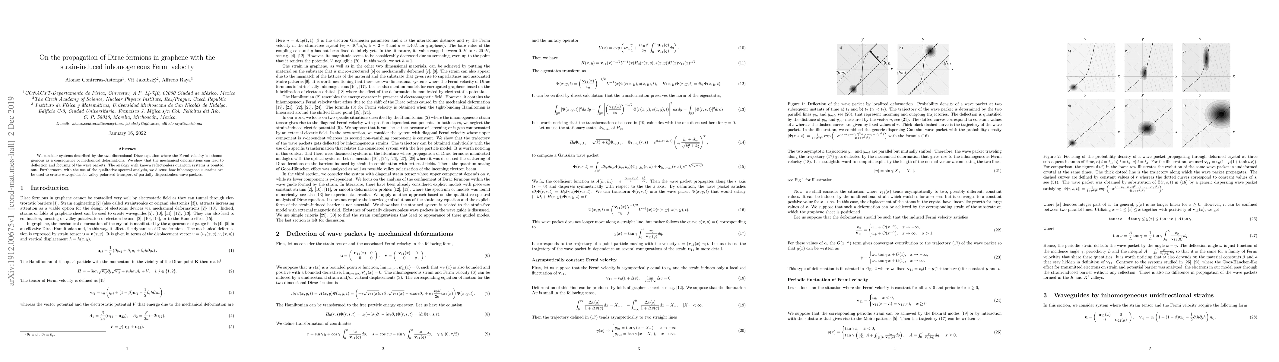Thumbnail for On the propagation of Dirac fermions in graphene with the strain-induced
  inhomogeneous Fermi velocity